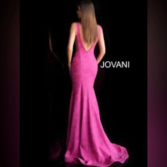 JOVANI Prom Gunmetal Fuchsia Pink Backless Fitted Prom Dress 45830 size 6 - Picture 10 of 11
